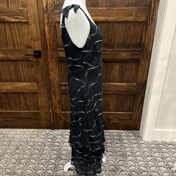 Evan Picone Dress 10 Black V-Neck Ruffles Vintage Evening Date Classy - Picture 9 of 12